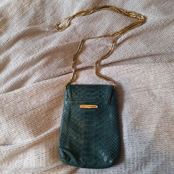 REBECCA MINKOFF Green Croco Print Leather Button Studded Crossbody Phone Bag - Picture 2 of 7